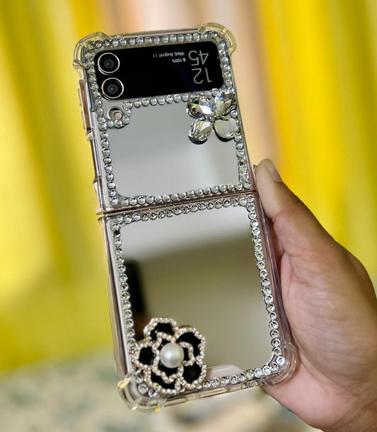 Mirror Stone Flower Samsung Flip Case - ThePhoneCart