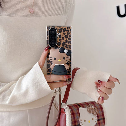 Leopard Print 3D Cat Samsung Flip Fold Case ThePhoneCart