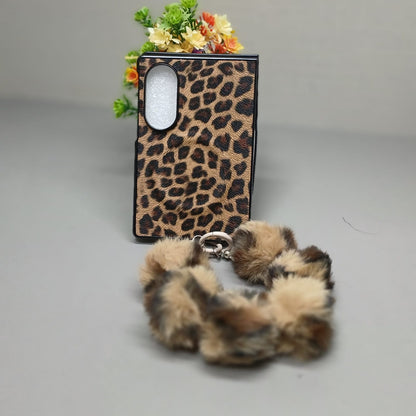 Leopard Fur Ball Chain Samsung Flip Fold Cover