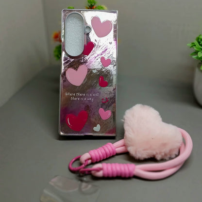 Painted Pink Heartz Samsung Cover With Lanyard