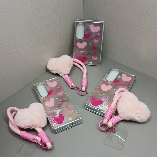 Painted Pink Heartz Samsung Cover With Lanyard