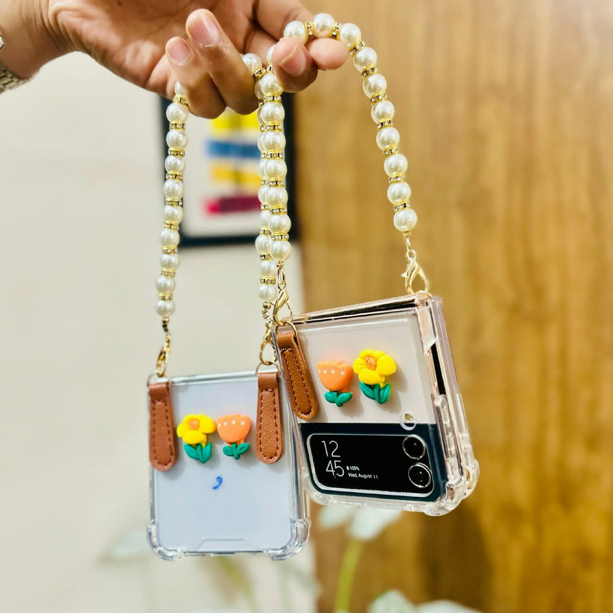 Flower Pearl Chain Transparent Samsung Cover