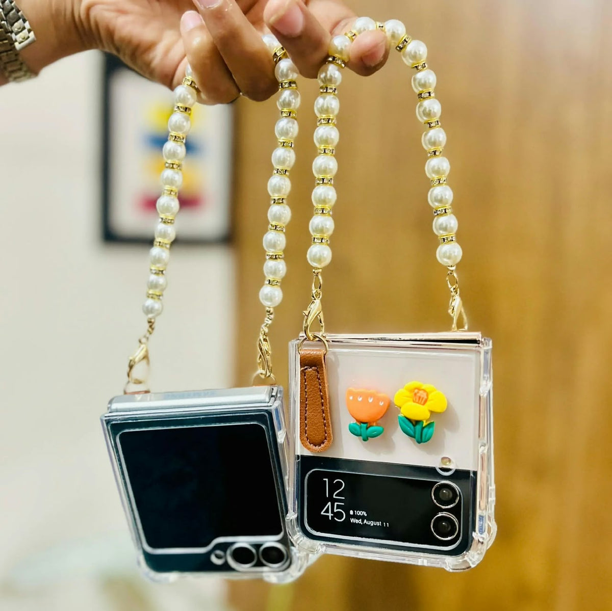 Flower Pearl Chain Transparent Samsung Cover