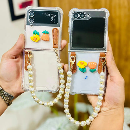 Flower Pearl Chain Transparent Samsung Cover