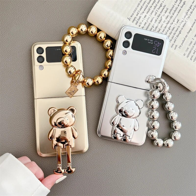 Luxury Plating Bear Stand Cover with Chain- Samsung Case