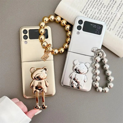 Luxury Plating Bear Stand Cover with Chain- Samsung Case - ThePhoneCart