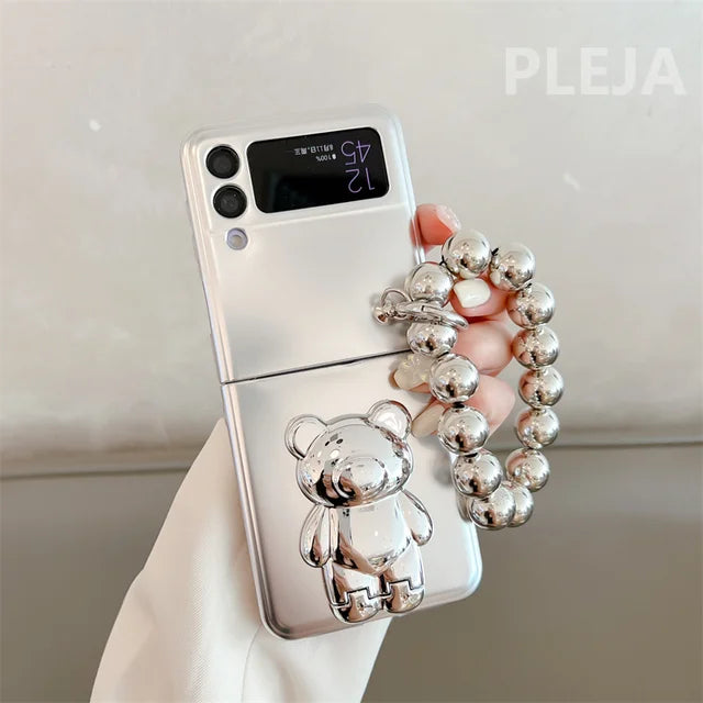 Luxury Plating Bear Stand Cover with Chain- Samsung Case