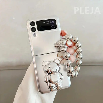 Luxury Plating Bear Stand Cover with Chain- Samsung Case - ThePhoneCart