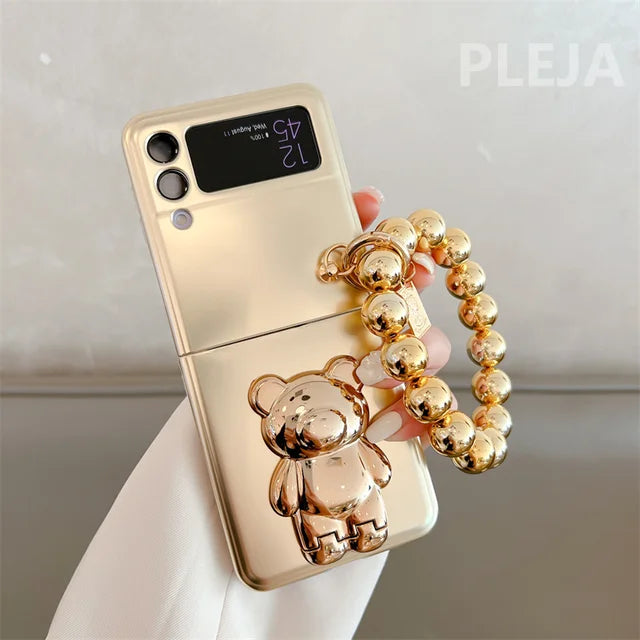 Luxury Plating Bear Stand Cover with Chain- Samsung Case